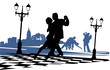 Couple in love dancing tango on the square Couple in love dancing tango on the square