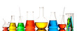 Different laboratory glassware with color liquid and with