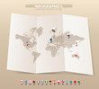 World map on old map and flags of different countries