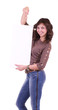 Beautiful young woman with banner add