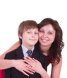 Little schoolboy with mother isolated
