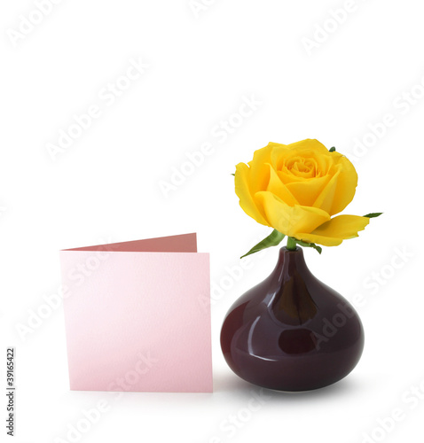 Photo: Single yellow rose and blank greeting card Single yellow rose and blank greeting card