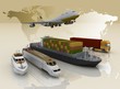 types of transport on  background map of the world