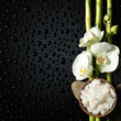 bowl of salt and orchid on bamboo bowl of salt and orchid on bamboo
