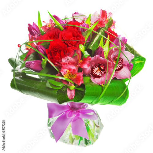 Photo: bouquet of tulips and roses bouquet of tulips and roses