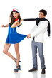 Photo: Happy young couple of sailor woman and elegant man Happy young couple of sailor woman and elegant man