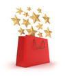 Red Shopping bag and gold stars. Isolated on white