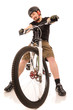 The bicyclist isolated on white.