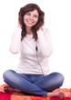 woman listening to music in headphones