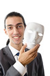 Industrial espionage concept with masked businessman