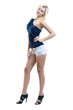 The blonde in shorts and a jacket in full view.