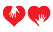 Hearts with helping hands, abstract vector illustrations