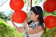 Chinese woman portrait holding paper lantern