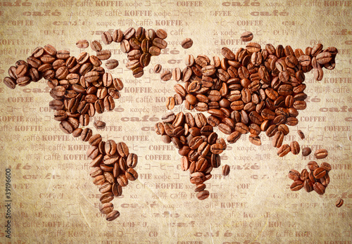 Fototapeta World Map Of Coffee Beans