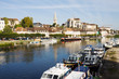 Auxerre, France. Cityscape with abbey and Yonne river