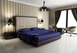 Chic luxury hotel biege, purple, bedroom, with chandelier