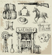 hand drawn wild west set