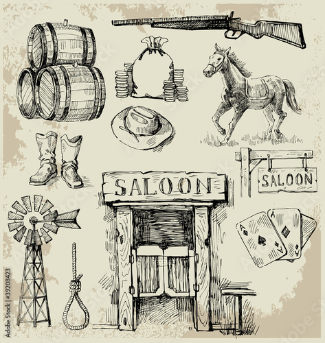 Vector: hand drawn wild west set hand drawn wild west set