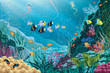 Underwater landscape with various water plants and fishes.EPS8