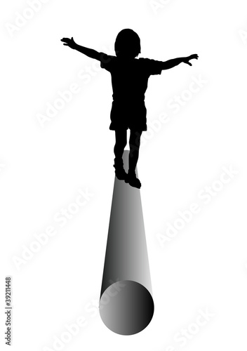 Vector: Kind balanciert auf einer Röhre,Rohr, Silhouette Kind balanciert auf einer Röhre,Rohr, Silhouette
