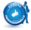 qualité professionnelle sur bouton bleu