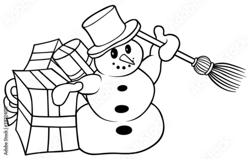Illustration: Snowman - Black and White Cartoon Illustration Snowman - Black and White Cartoon Illustration