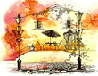 Illustration: autumn street lights (series C) autumn street lights (series C)