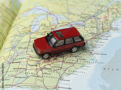 Photo: Car on a road map Car on a road map