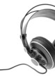 black headsets with a wire on a white background