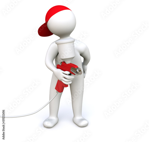 Illustration: 3D Man paint spraying gun 3D Man paint spraying gun