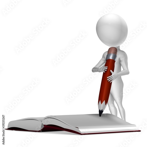 Illustration: Little 3d guy writing in a notebook Little 3d guy writing in a notebook