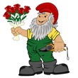 Gartenzwerg mit Rosenstrauß