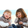 Infants having conversation by phone.