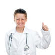 Portrait of future doctor showing thumbs up.
