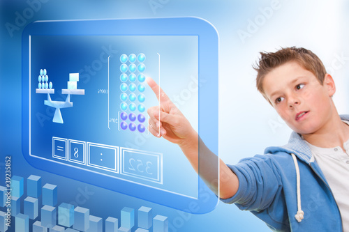 Photo: Education with virtual blackboard. Education with virtual blackboard.