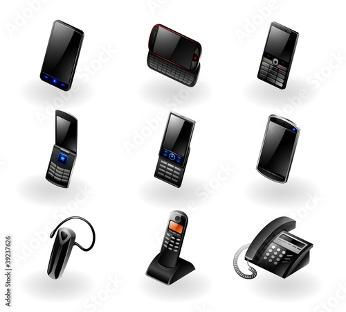 Vector: Vector set of 9 modern black phone/communication icons Vector set of 9 modern black phone/communication icons