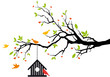 bird house on spring tree, vector