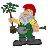 Gartenzwerg mit  Baum und Spaten