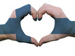 Heart and love gesture in finland flag colors by hands isolated