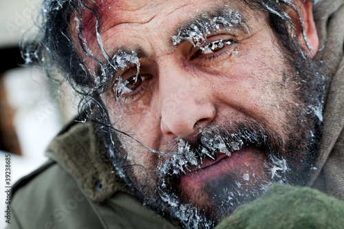 Photo: Homeless winter frozen face Homeless winter frozen face
