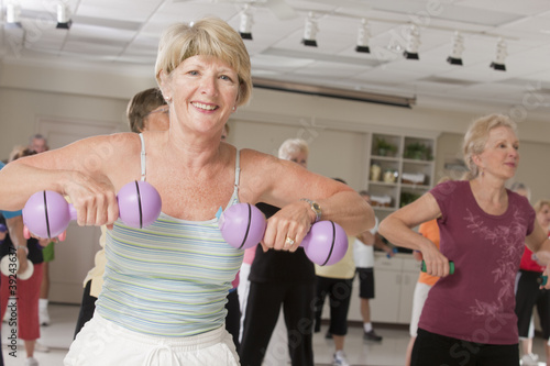 Photo: Senior exercise class working with dumbbells Senior exercise class working with dumbbells