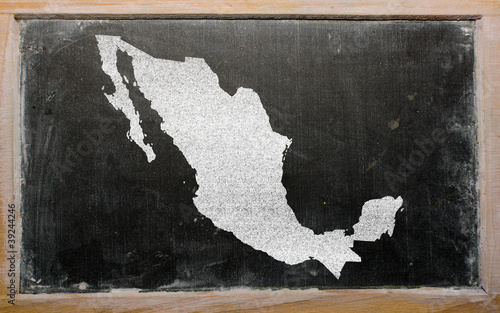 Illustration: outline map of mexico on blackboard outline map of mexico on blackboard