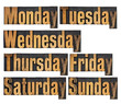 days of week in wood type