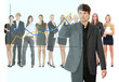 Young happy businesswoman pointing growth on graph