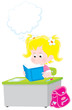 Schoolgirl reading a textbook at lesson
