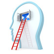 Illustration: human head withred ladder to opened sky window human head withred ladder to opened sky window
