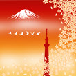Tokyo Sky Tree and Fuji Mt. with Cherry flowers, vector file