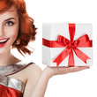 Photo : Young happy woman with a gift Young happy woman with a gift