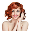 Beautiful smiling woman portrait on white background