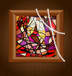 wooden frame and stained glass with champagne wooden frame and stained glass with champagne